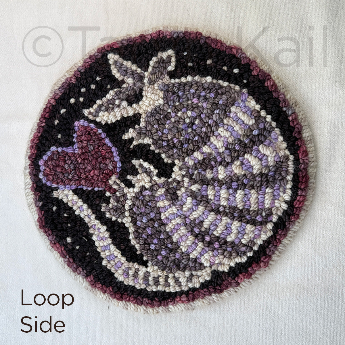 10" Round "Lavender Armadillo Love w Grey Edge and Starry Sky" Wool Trivet