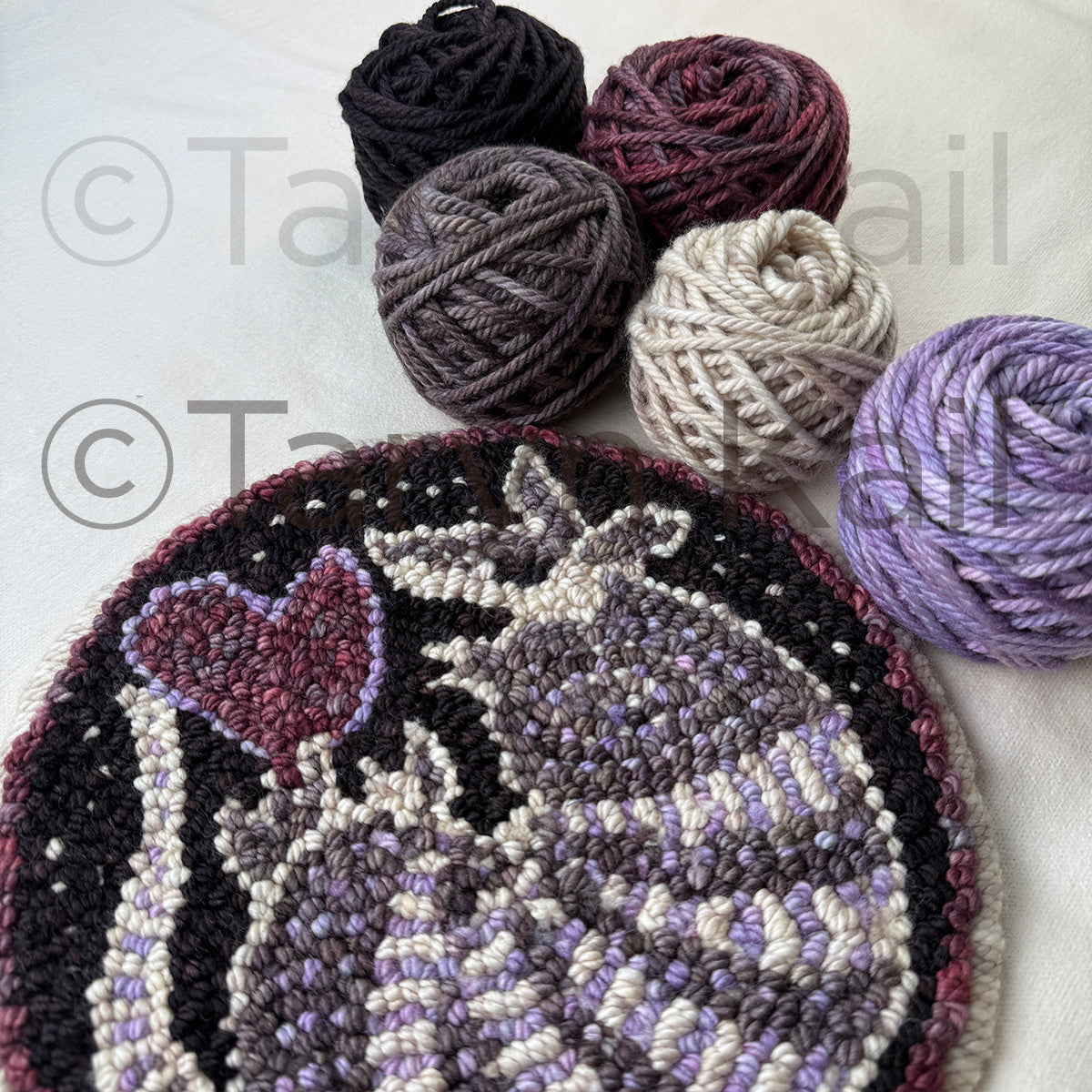 10" Round "Lavender Armadillo Love w Grey Edge and Starry Sky" Wool Trivet