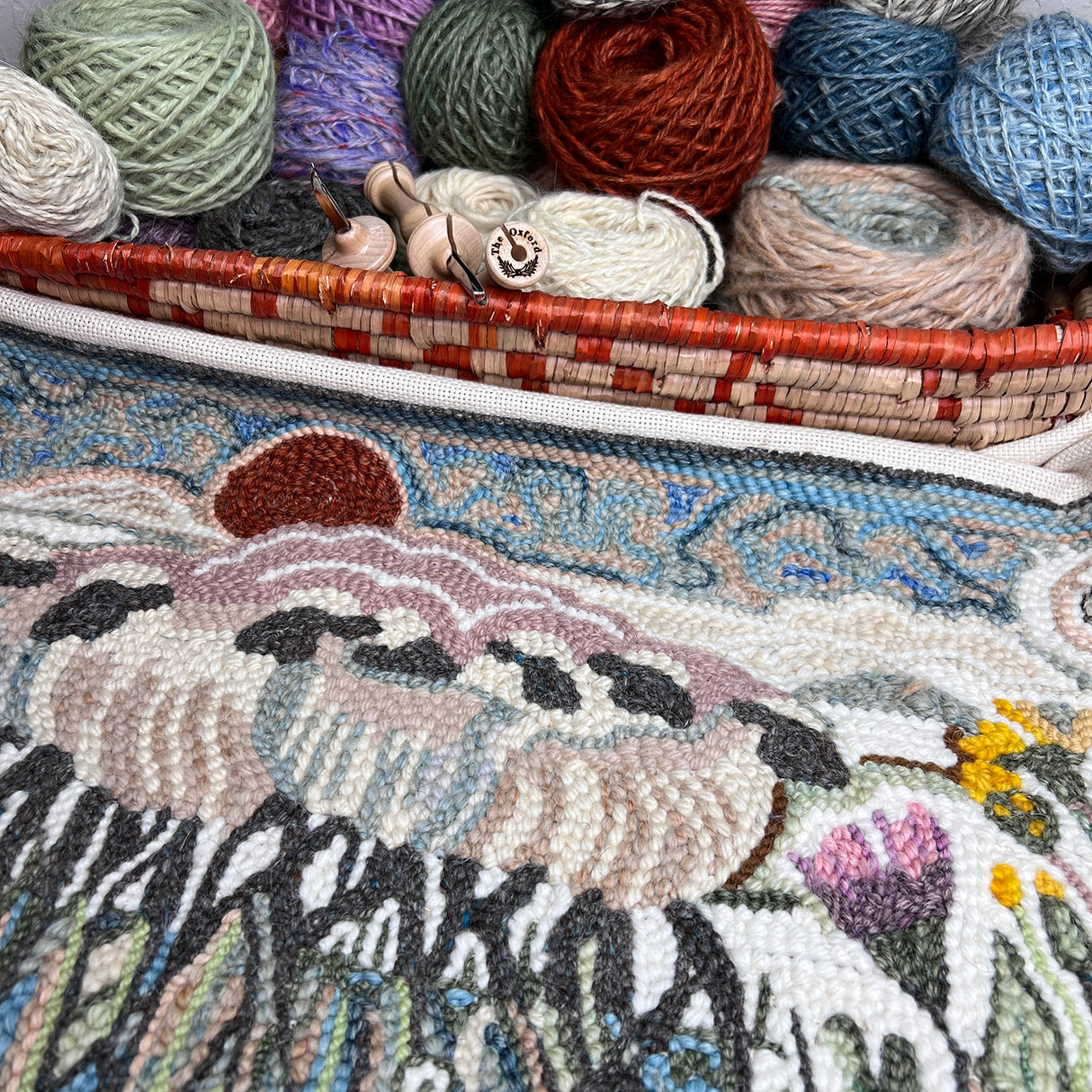 "The Sheepwalk" 14" x 24" Hand-Made 98% Wool 2% Sari Silk Rug 14" x 24" by Taryn Kail