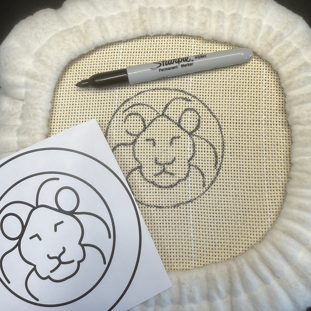 Punch Needle Safari: Lion Coaster Traced Pattern