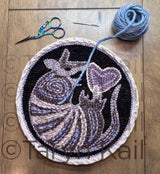 10" Round "Lavender Armadillo Love w Blue Edge" Wool Trivet