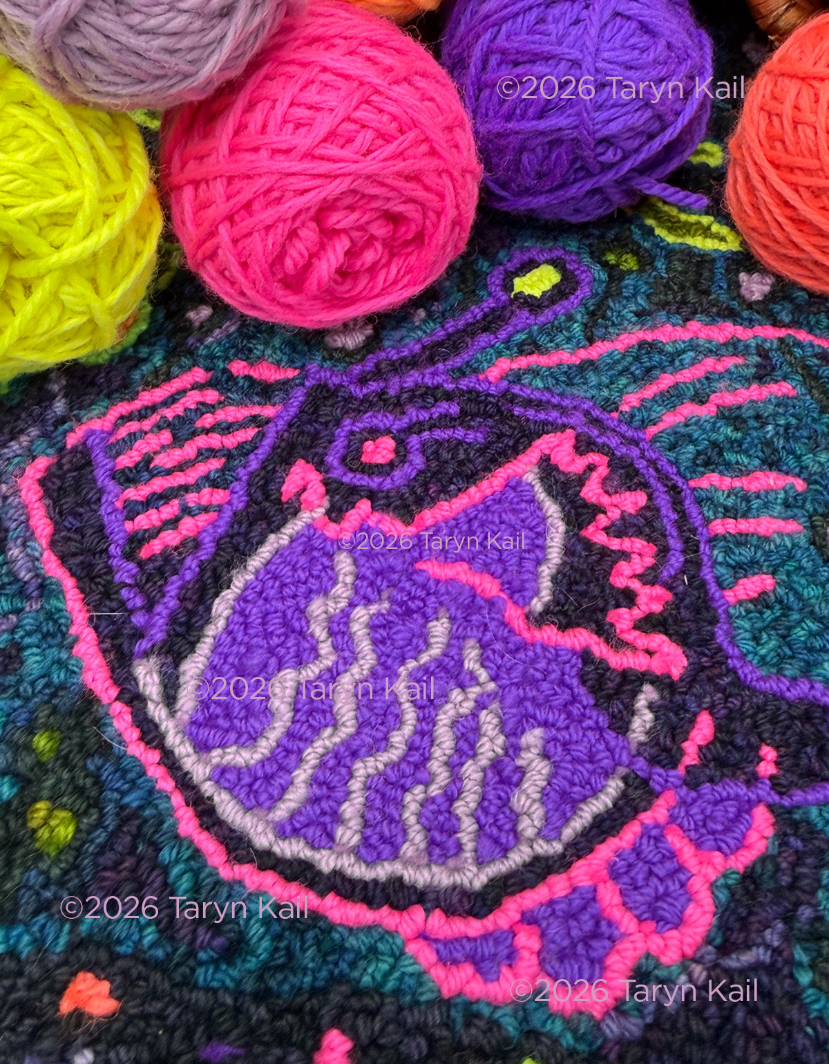 "Deep-Sea Starlight" Hand-Made 100% Wool Rug 14" x 24" by Taryn Kail