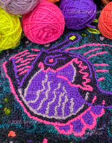 "Deep-Sea Starlight" Hand-Made 100% Wool Rug 14" x 24" by Taryn Kail